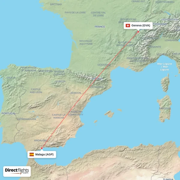 Malaga - Geneva direct flight map