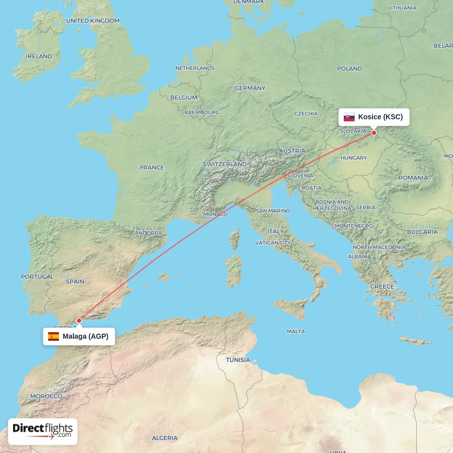 AGP - KSC route map