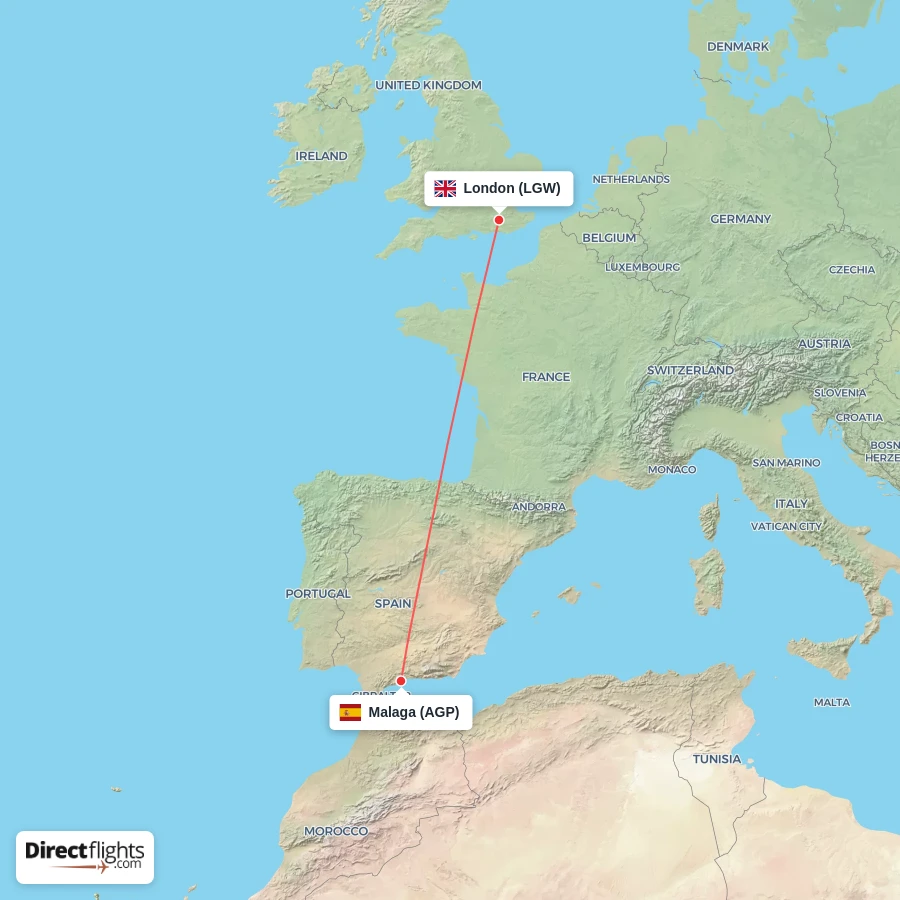 AGP - LGW route map