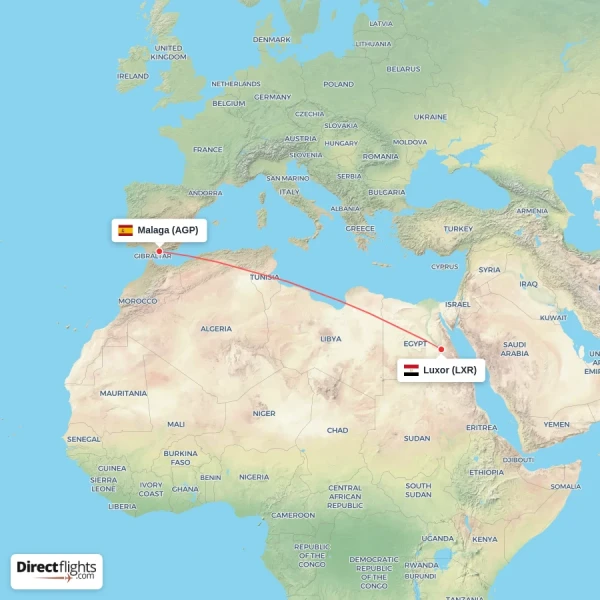 Malaga - Luxor direct flight map