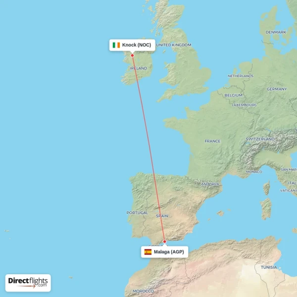 Malaga - Knock direct flight map