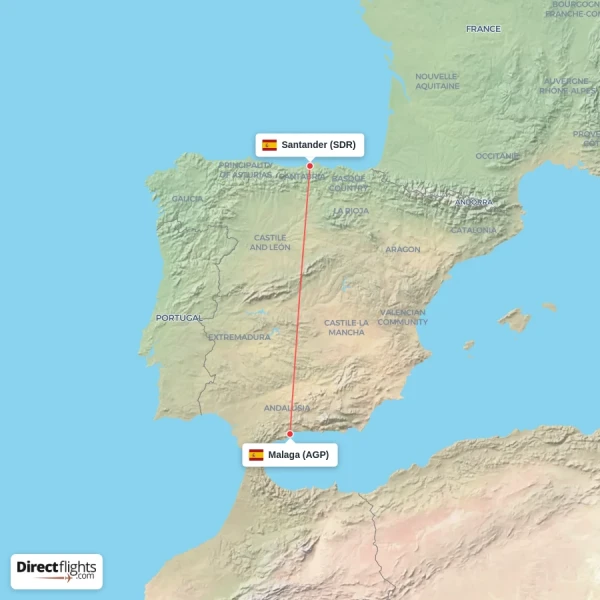 Malaga - Santander direct flight map