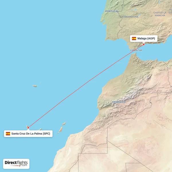 Malaga - Santa Cruz De La Palma direct flight map
