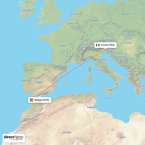 Malaga - Trieste direct flight map
