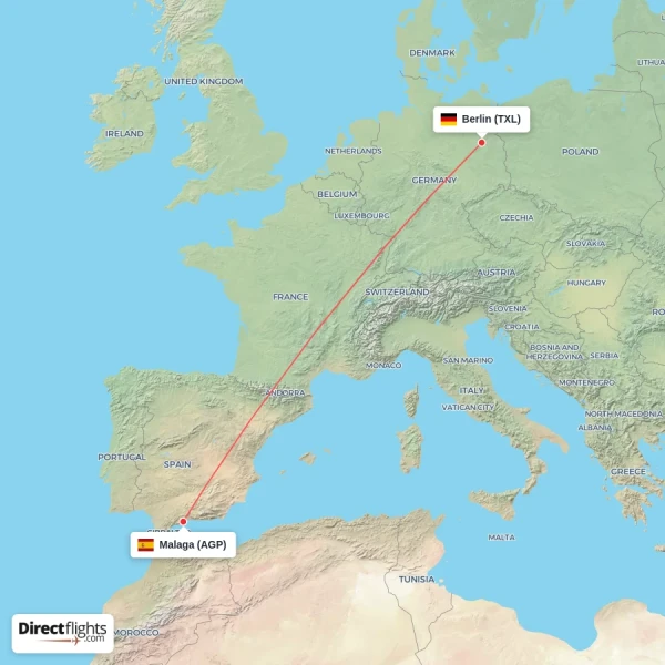 Malaga - Berlin direct flight map
