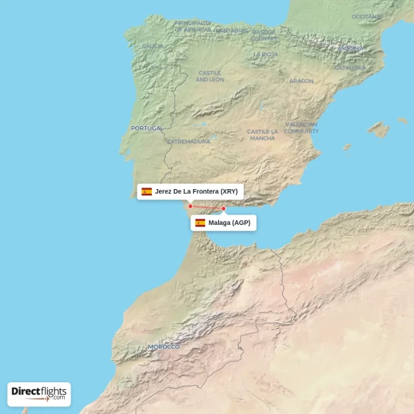 Malaga - Jerez De La Frontera direct flight map