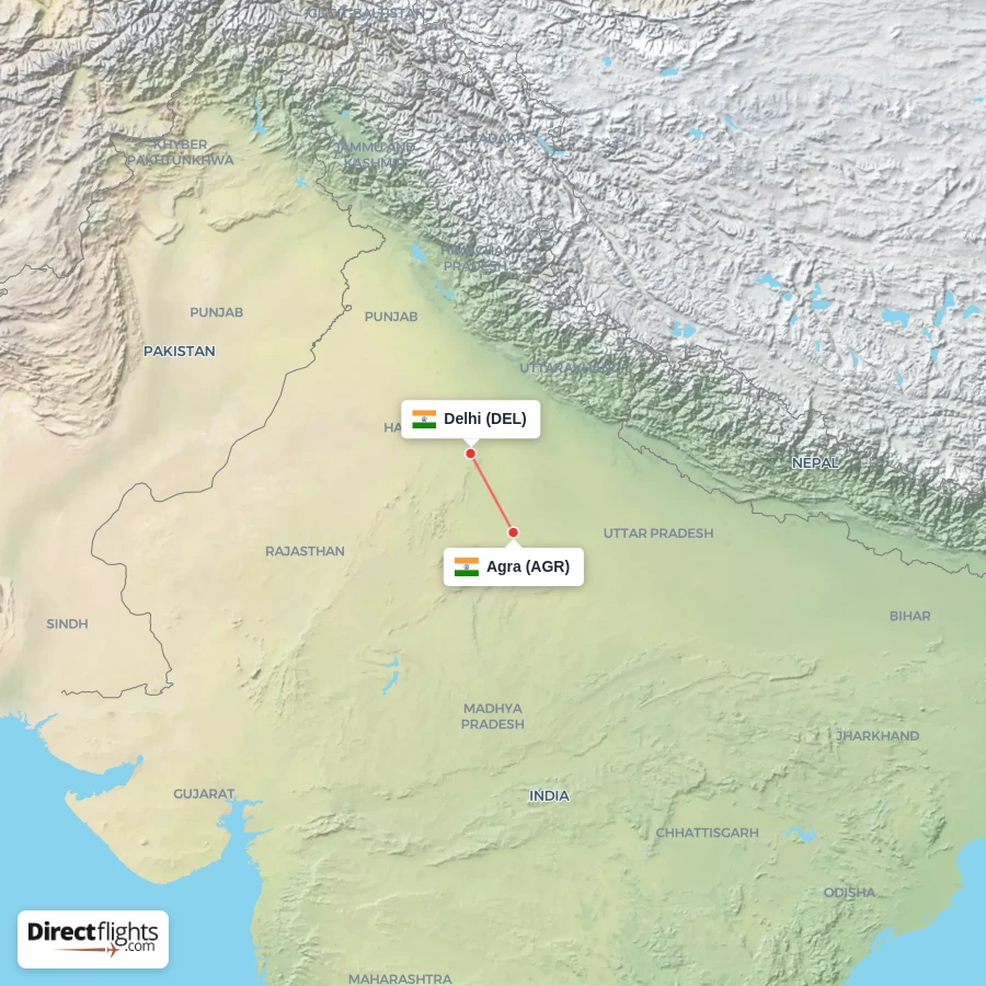 AGR - DEL route map