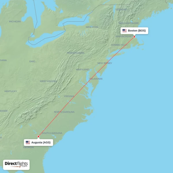Augusta - Boston direct flight map