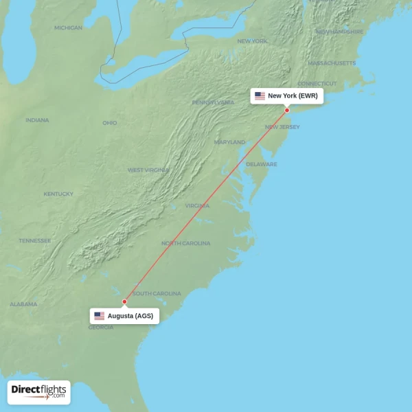 Augusta - New York direct flight map