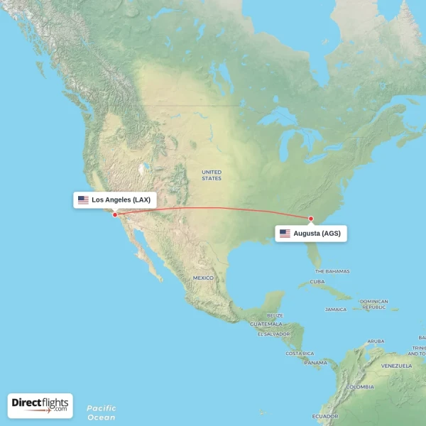 Augusta - Los Angeles direct flight map