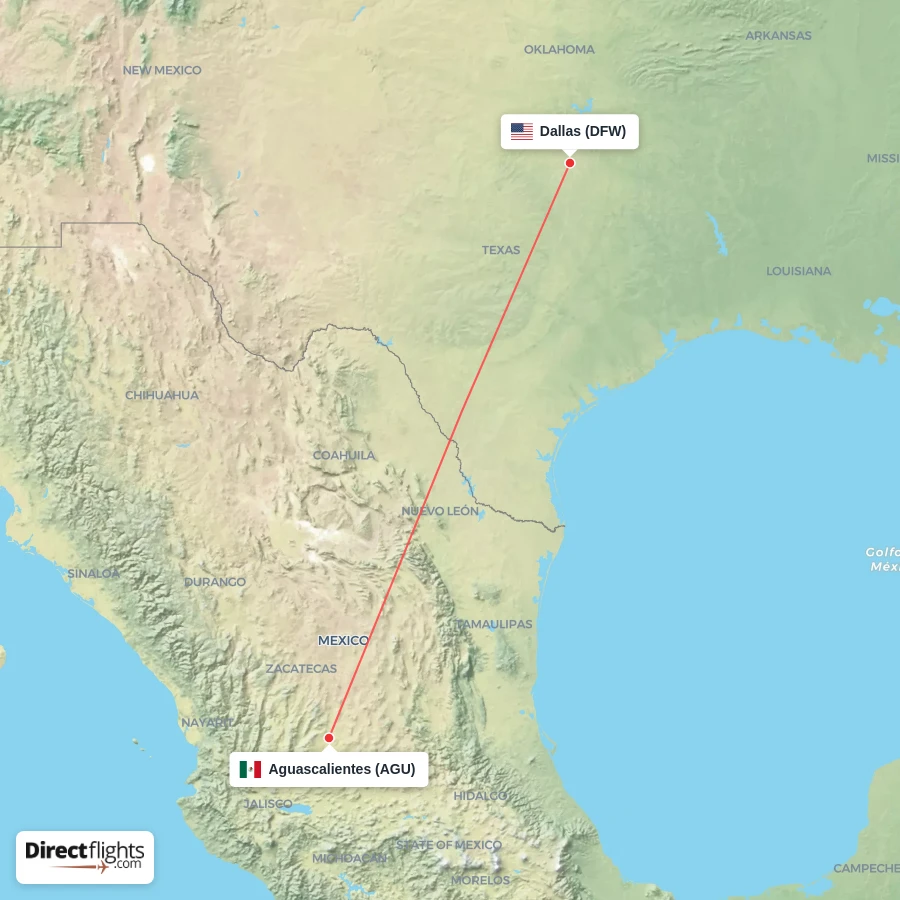 AGU - DFW route map