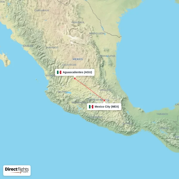 Aguascalientes - Mexico City direct flight map