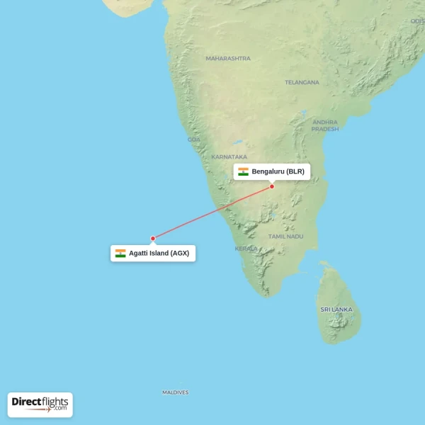 Agatti Island - Bengaluru direct flight map