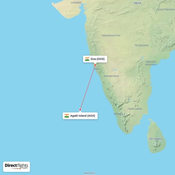Agatti Island - Goa direct flight map