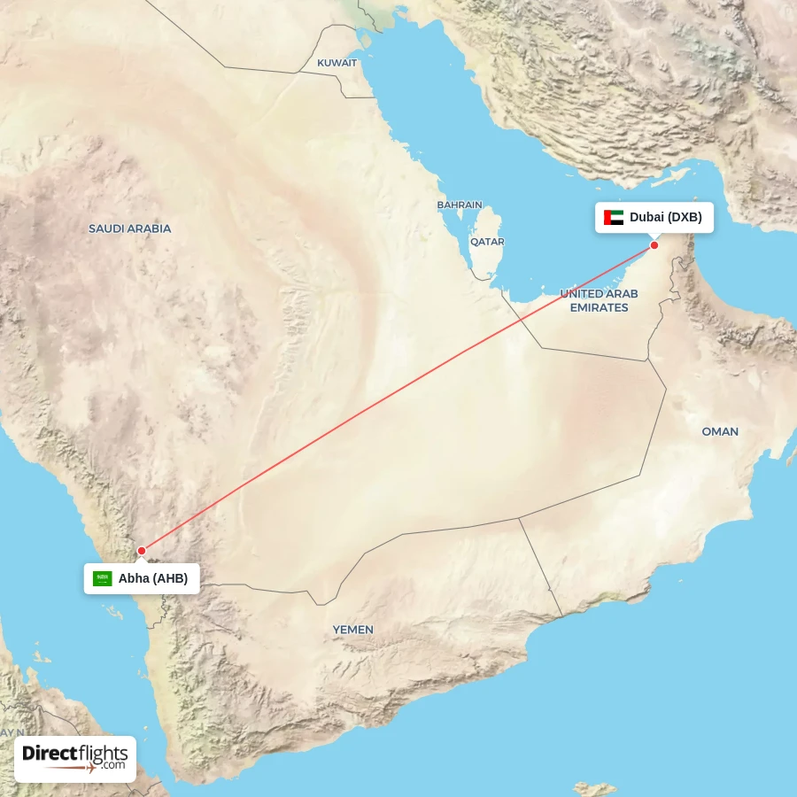 AHB - DXB route map