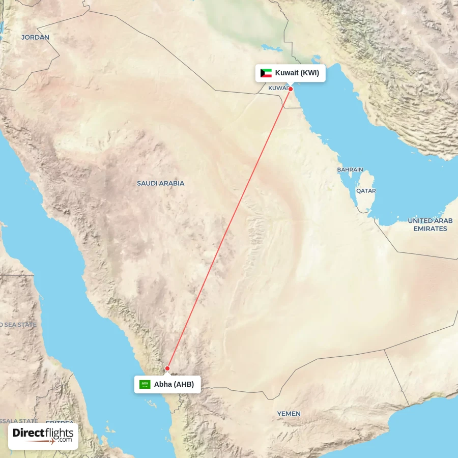 AHB - KWI route map