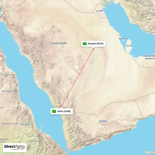 Abha - Riyadh direct flight map