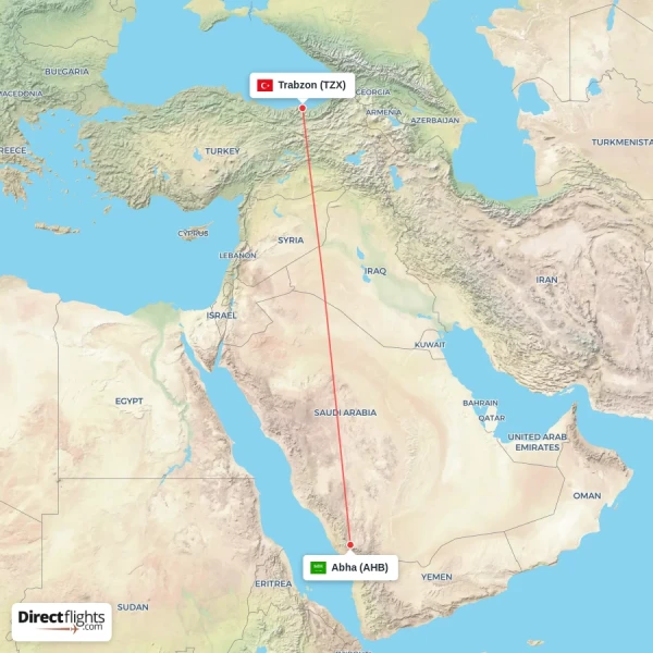 Abha - Trabzon direct flight map