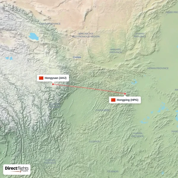Hongyuan - Hongping direct flight map