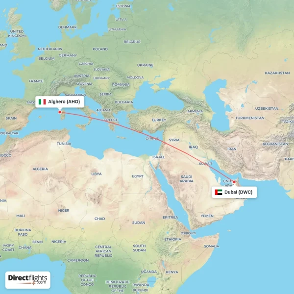 Alghero - Dubai direct flight map