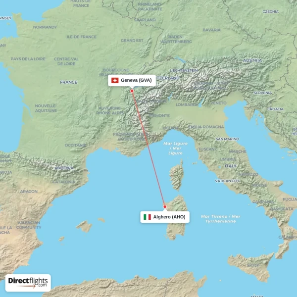Alghero - Geneva direct flight map