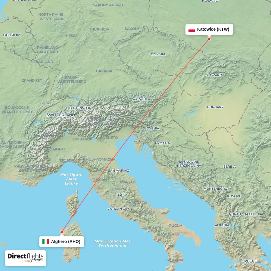 AHO - KTW route map