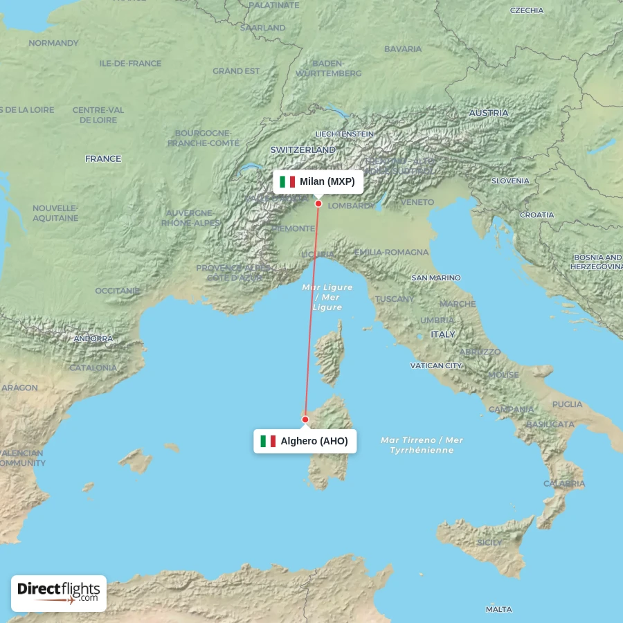 AHO - MXP route map