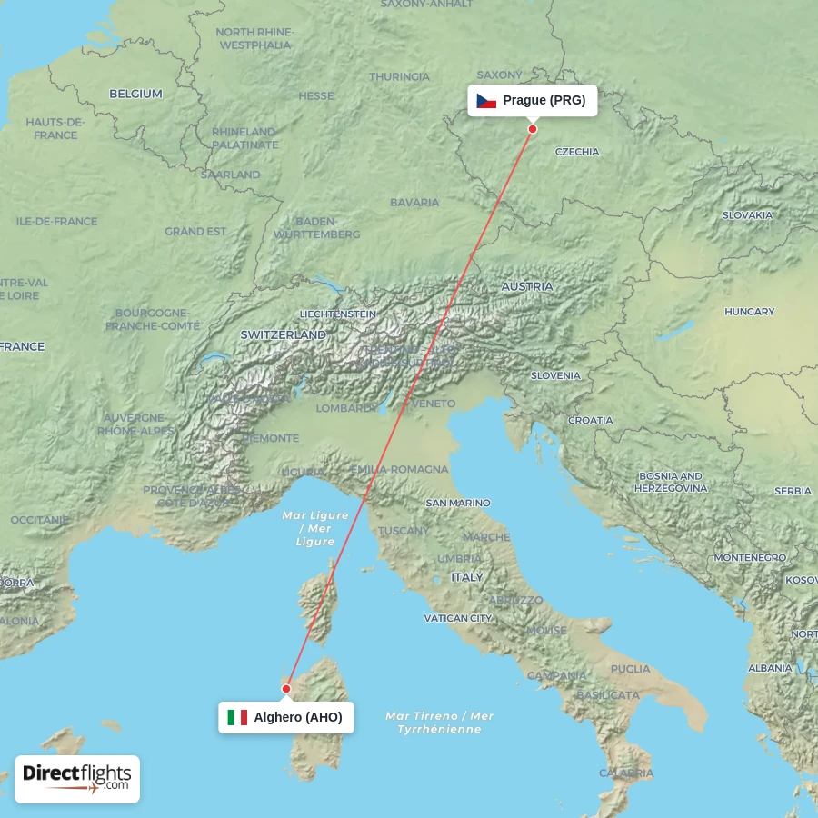AHO - PRG route map