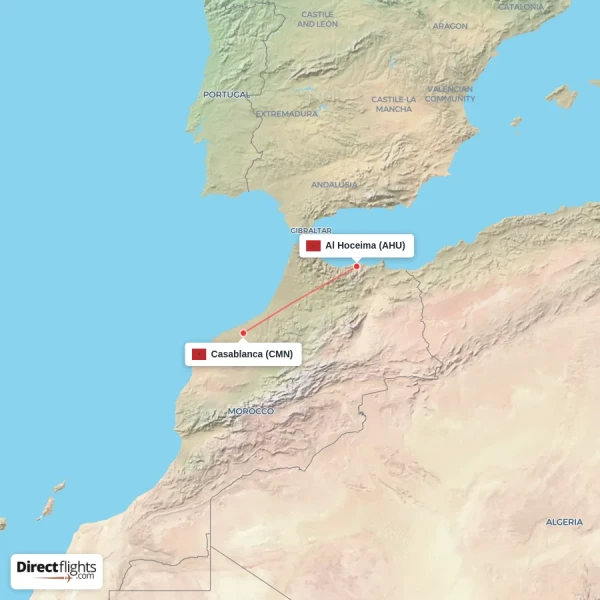 Al Hoceima - Casablanca direct flight map