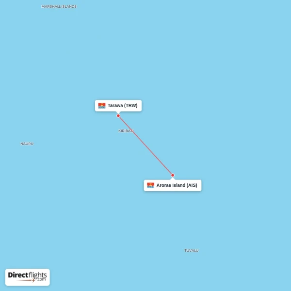 Arorae Island - Tarawa direct flight map