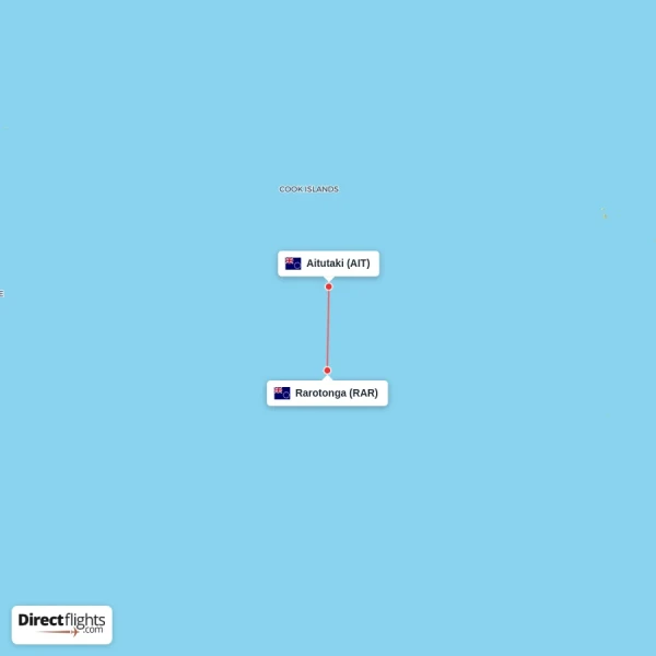Aitutaki - Rarotonga direct flight map