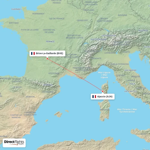 Ajaccio - Brive-La-Gaillarde direct flight map