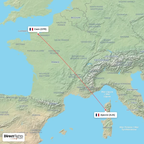 Ajaccio - Caen direct flight map