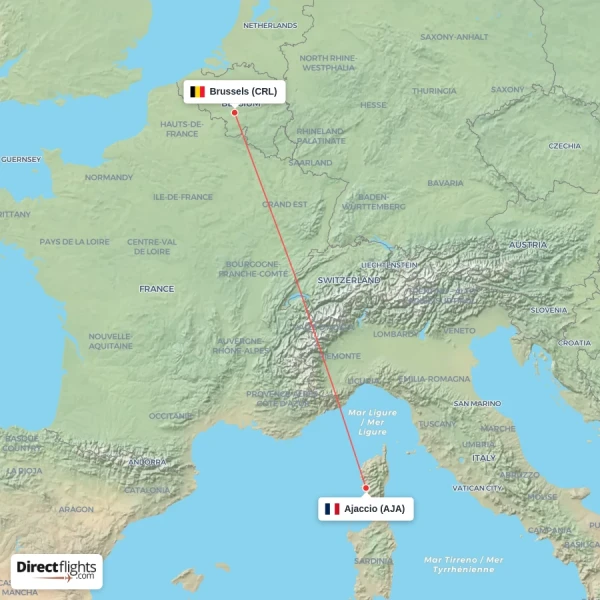 Ajaccio - Brussels direct flight map