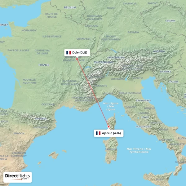 Ajaccio - Dole direct flight map
