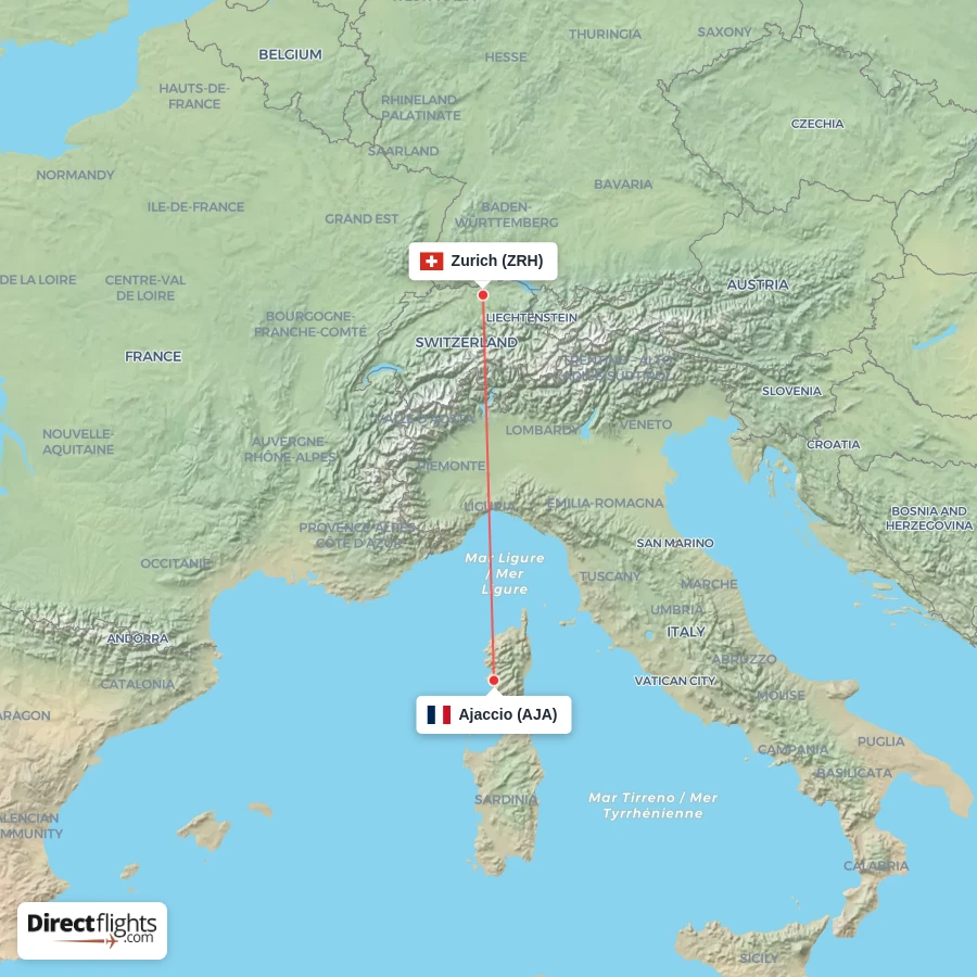 AJA - ZRH route map