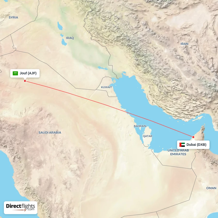 AJF - DXB route map