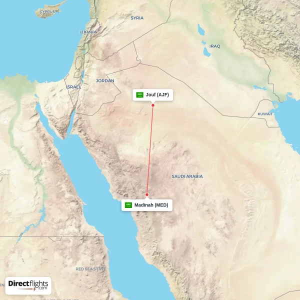Jouf - Madinah direct flight map