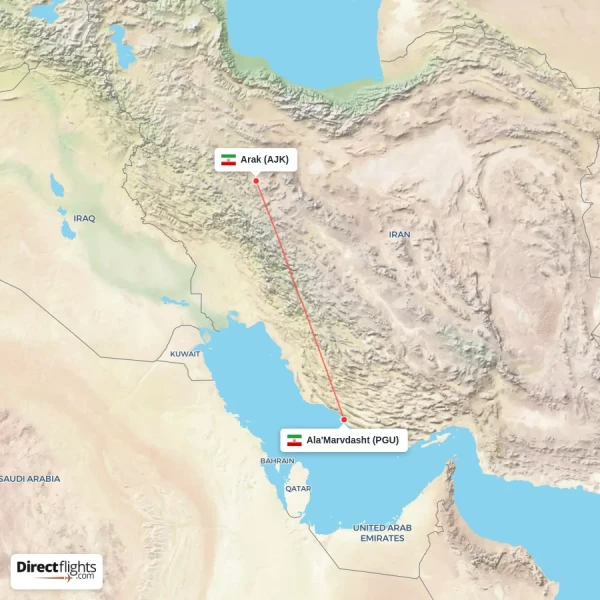 Arak - Ala'Marvdasht direct flight map