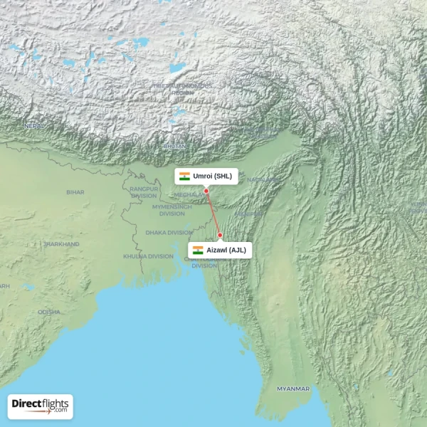 Aizawl - Umroi direct flight map