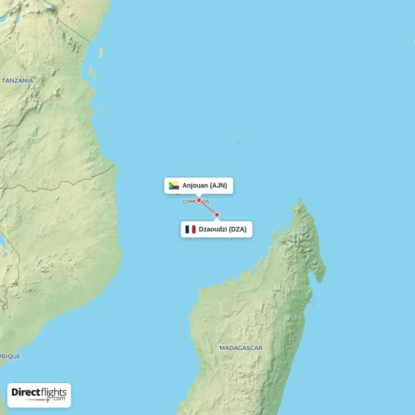 Anjouan - Dzaoudzi direct flight map