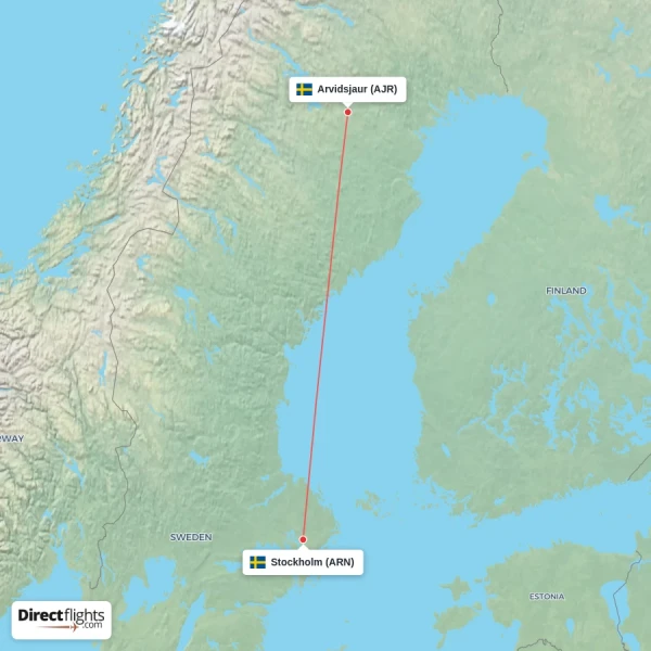 Arvidsjaur - Stockholm direct flight map