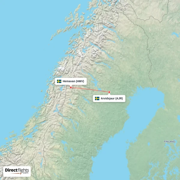 Arvidsjaur - Hemavan direct flight map