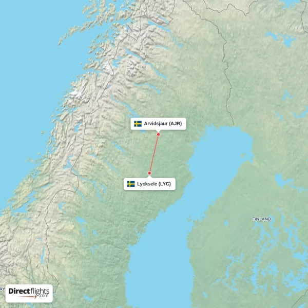 Arvidsjaur - Lycksele direct flight map