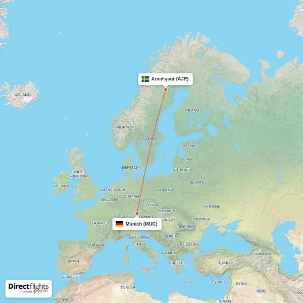 Arvidsjaur - Munich direct flight map