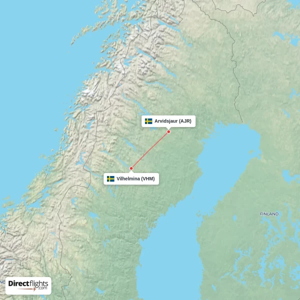 Arvidsjaur - Vilhelmina direct flight map