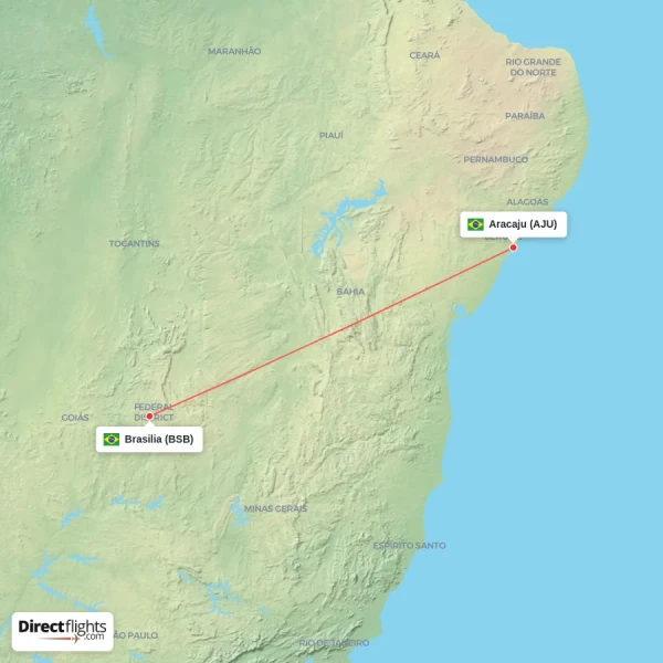 Aracaju - Brasilia direct flight map