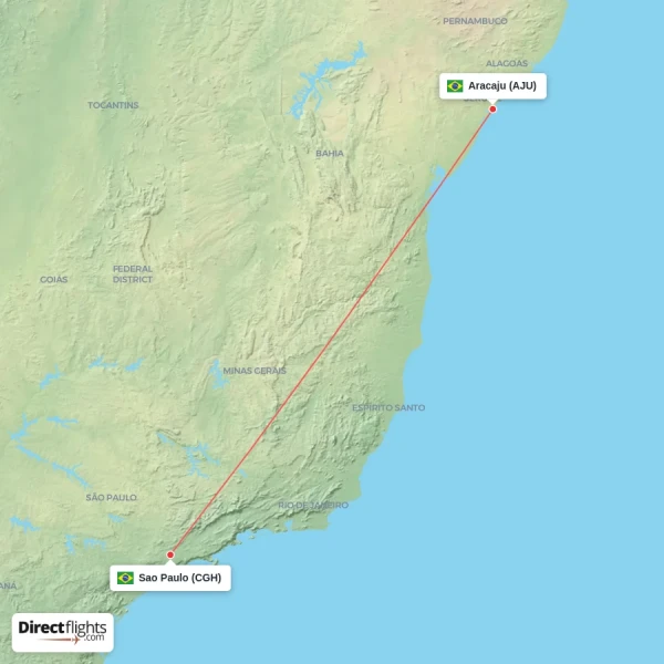 Aracaju - Sao Paulo direct flight map