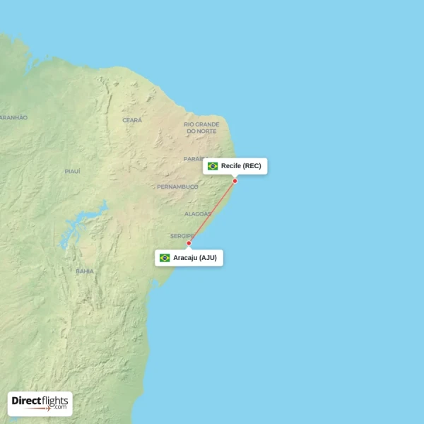 Aracaju - Recife direct flight map