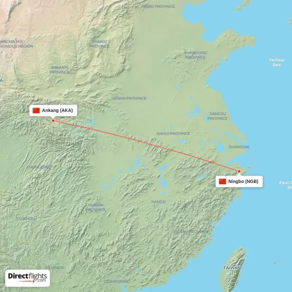 Ankang - Ningbo direct flight map